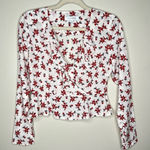 Intermix Silk Romantic Floral Ruffle V-Neck Crop Sheer Chiffon Faux Wrap Top Photo 0