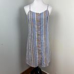 Doe & Rae Blue Striped Button Down Dress Cross Lace Back Medium Photo 3