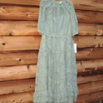 Mac Duggal  8058 Green High Neck Micro Ruffle Tiered Midi Dress Photo 6