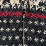 SKYR Nordic Fair Isle Faux Fur Collar/cuffs Wool Cardigan VTG Hong Kong EUC Blue Size M Photo 3