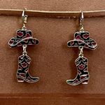 Camo Cowgirl Boot and Hat Earrings Black Photo 0