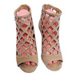 Michael Kors Yvonne Size 8.5M Yvonne Peep Toe Beige Bedazzled Zip Up High Heels Photo 1