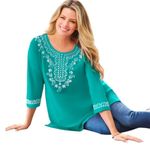 Woman Within  NWOT  Embroidered Knit Tunic Top Boho Waterfall Size 1x Photo 0