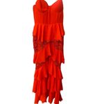Majorelle  Red Chiffon Ruffled Lace Maxi Dress
size S Photo 3