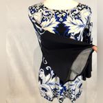 Alfani  black white and royal blue print silver studded rhinestone top size XS Photo 3