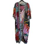 Bohemian Allover Tropical Print Long Sleeve Kimono Beach Dress Coverup Photo 2