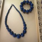 Vintage Navy Blue Beaded Necklace and Bracelet Set, Necklace 19 inches Photo 2