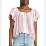 Rails Linen Blend Sonora Ruffle Blouse in Hibiscus Stripe Women’s size Medium Photo 14