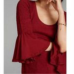 Anthropologie  Smocked Bell-Sleeve Top Shirt Blouse Wine Red Burgundy Medium Photo 1