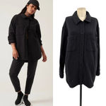 Athleta  Retroplush Shirt Jacket in Black Shacket Size Large‎ Photo 1