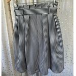 Haute Monde Black White Stripe Paper Bag Waist Knife Pleats Self Tie Belt Skirt Photo 2