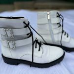 Jessica Simpson  White Combat Boots with Rhinestone Buckles Photo 3