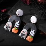 🌸 4 for $20 Black and white ghost earrings with orange pumpkin #halloween Photo 4