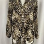Figueroa and Flower New  Snake Paisley Print Mix Button Down Blouse Tan Photo 7
