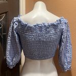 ZARA  light blue checkered off the shoulder, cropped top Photo 3