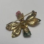 Green / Pink Gemstone Flower / Leaf Design Gold Tone Metal Brooch Pin Photo 9
