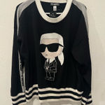 Karl Lagerfeld  Black and White Crewneck Sweater with Iconic Graphic size L  Photo 0