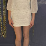 Macy's White Ruched Mesh Dress with Sparkle Details  Photo 0