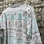 Vintage 80s Jonathan Cass pastel pink gray white blue fair isle floral sweater Size M Photo 2