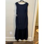 Adrianna Papell ADRIANA PAPELL Navy Satin Crepe Button High-Low Gown Size 16 Photo 3