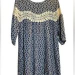 Kori  Navy Blue Ivory Chevron Crochet Boho Tunic Dress Medium Flowy Geometric Photo 0