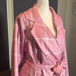 Women’s Pink Turn Down Collar Wrap Trench Coat Grid Pattern Size L (**Tag XL) Size L Photo 1