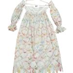 Rosie Assoulin Strapless Babydoll Maxi Dress sz 4 Watercolor Print Bell Sleeves White Photo 6