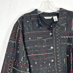 Laura Ashley  Size Large Top Beaded Silk Black Embroidered Button Up Blouse 1488‎ Photo 2