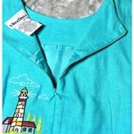 Vintage 90s Tunic Dress Womens Size 10 Blue/Green Knee Length Light Houses Linen Blue Photo 7