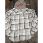 NEW IN Women's Ivory Brown Gold Plaid Shacket Hooded Hoodie Shirt Medium Photo 4