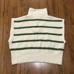 Anthropologie Maeve Sweater Vest Womens One Size Green Cream Striped 1/4 Zip Boxy Anthro Soft Photo 4