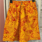 Vintage 80sCosby high waisted, pleated, wideleg abstract pattern cuffed shorts S Orange Photo 0
