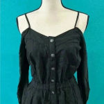 The Kooples  off the shoulder black denim looking button front midi dress Photo 2