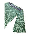 Donna Morgan Green Geometric Print Dress Blue Trim Bell Sleeve A-Line Photo 5