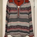 THML NWT  Mixed Print Blouse Orange Suede Accents Long sleeve size S Photo 0