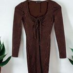 ZARA NWOT  JACQUARD DRESS Long sleeve Bodycon wide neckline drawstring Photo 0