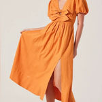 ASTR  Citrine Linen Bow Front Midi Dress Turmeric Orange One Size NWT Photo 0