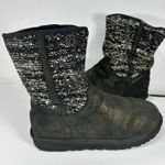 UGG  Australia Classic Short Sparkles Black Gold Sequin Knit Boots - Size 10 Photo 0