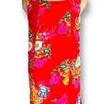 Vintage 90s Dress Cherry Red Hot Pink Floral Detail Square Neck Sleeveless Linen Size M Photo 0