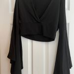 SheIn Black Crop Fan Sleeve Top Photo 0