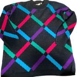 Vintage 80’s Private Eyes long sleeve crew neck retro funky neon sweater black w Black Size L Photo 0