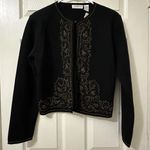 Liz Claiborne Vintage Black 100% Merino Wool Cardigan Sweater Sz M Medium Beaded Photo 2