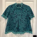 HD in Paris Anthropologie NWT Teal Lace Peacock Blouse Top Short Sleeve Petite Photo 2