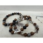 Men's Natural Stone Bracelet Set – Lava Rock, Wood Beads & Cross Charms 3 Pack Photo 2
