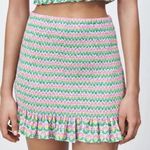 ZARA  SMOCKED FLORAL MINI SKIRT GREEN PINK SMALL Photo 0