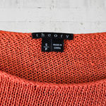 Theory  Coral Orange Linen Short Sleeve Boat Neck Open Knit Blouse Size Small Photo 2