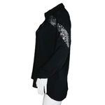 T Tahari Shirt Womens Medium Black Popover Top Lace Insert Neutral Minimalist Photo 2