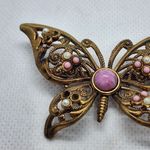 Vintage West Germany Gold, Pink, & White Butterfly Brooch Pink Photo 2