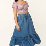 Unique Vintage NWT 1970s Chambray Ruffle Tiered Midi Skirt SMALL Photo 2