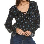 We Wore What Women's Floral Print Ruffle Blouse Watercolor Ditsy Black Multi Sz L Photo 0